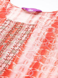 Libas Women Red Yoke Design Sequinned Kurta with Trousers & With Dupatta