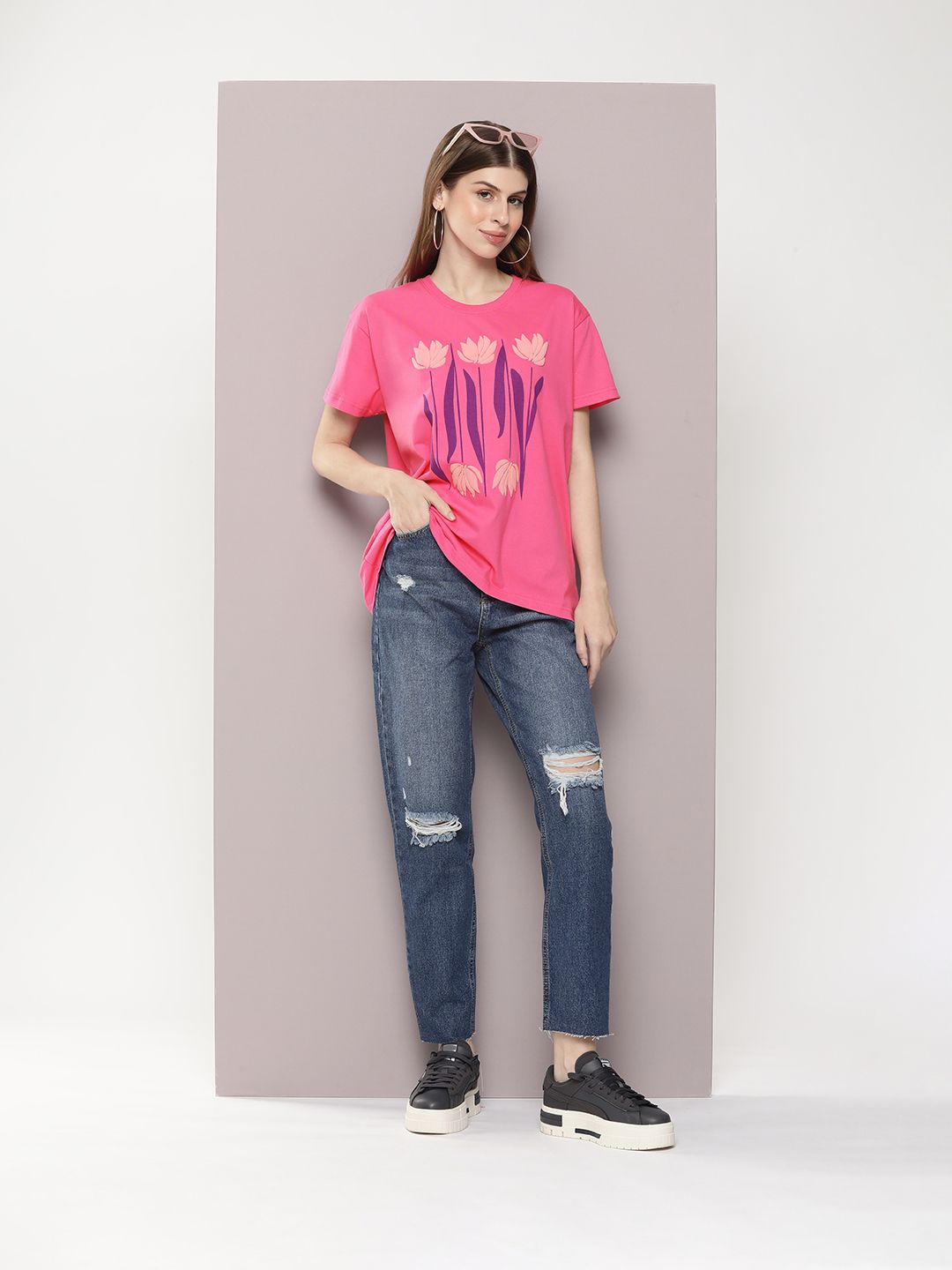 DILLINGER Women Graphic Printed Embossed Oversized T-shirt