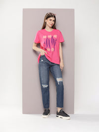 DILLINGER Women Graphic Printed Embossed Oversized T-shirt