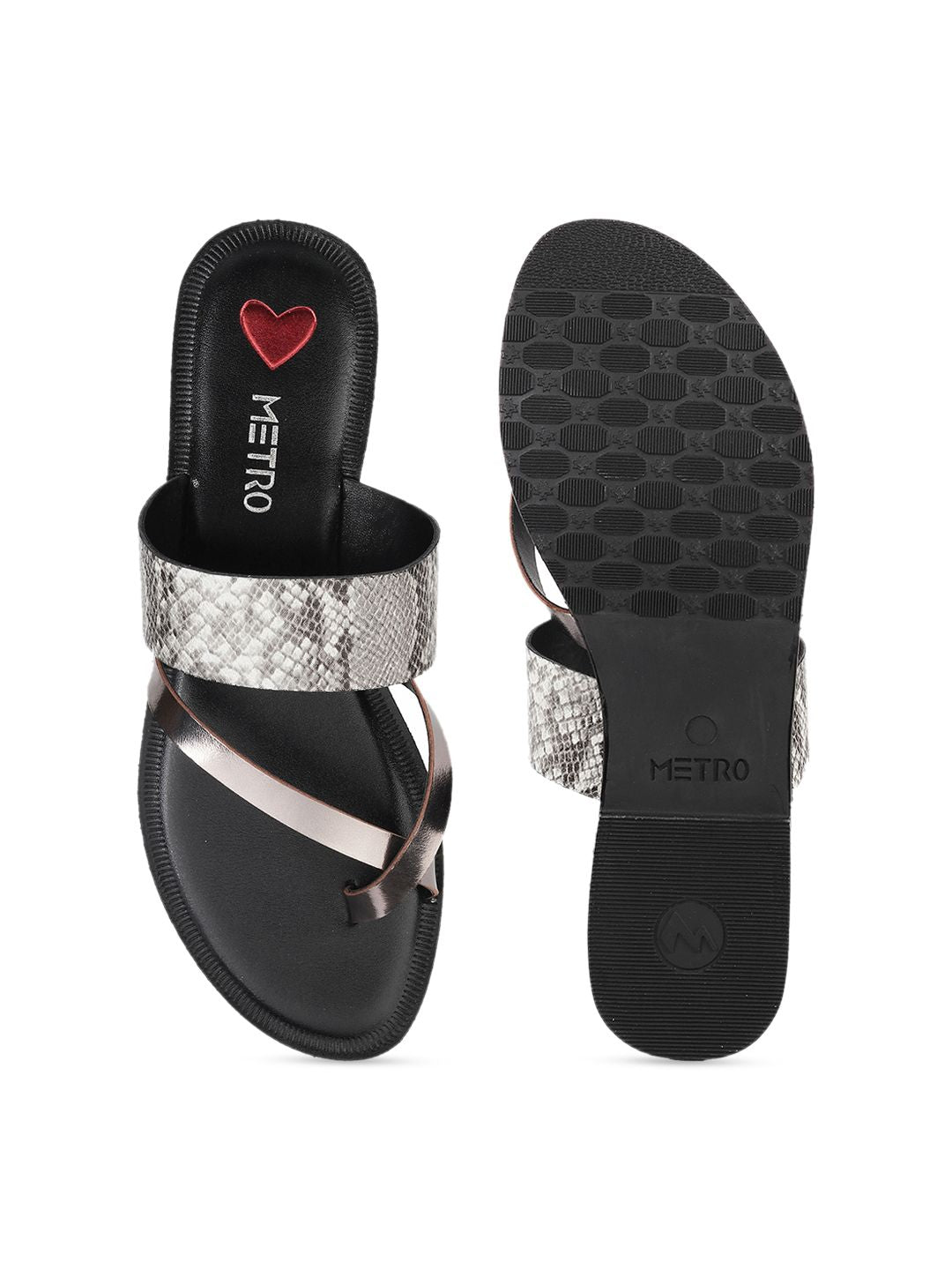 Metro Women Grey Textured Open Toe Flats
