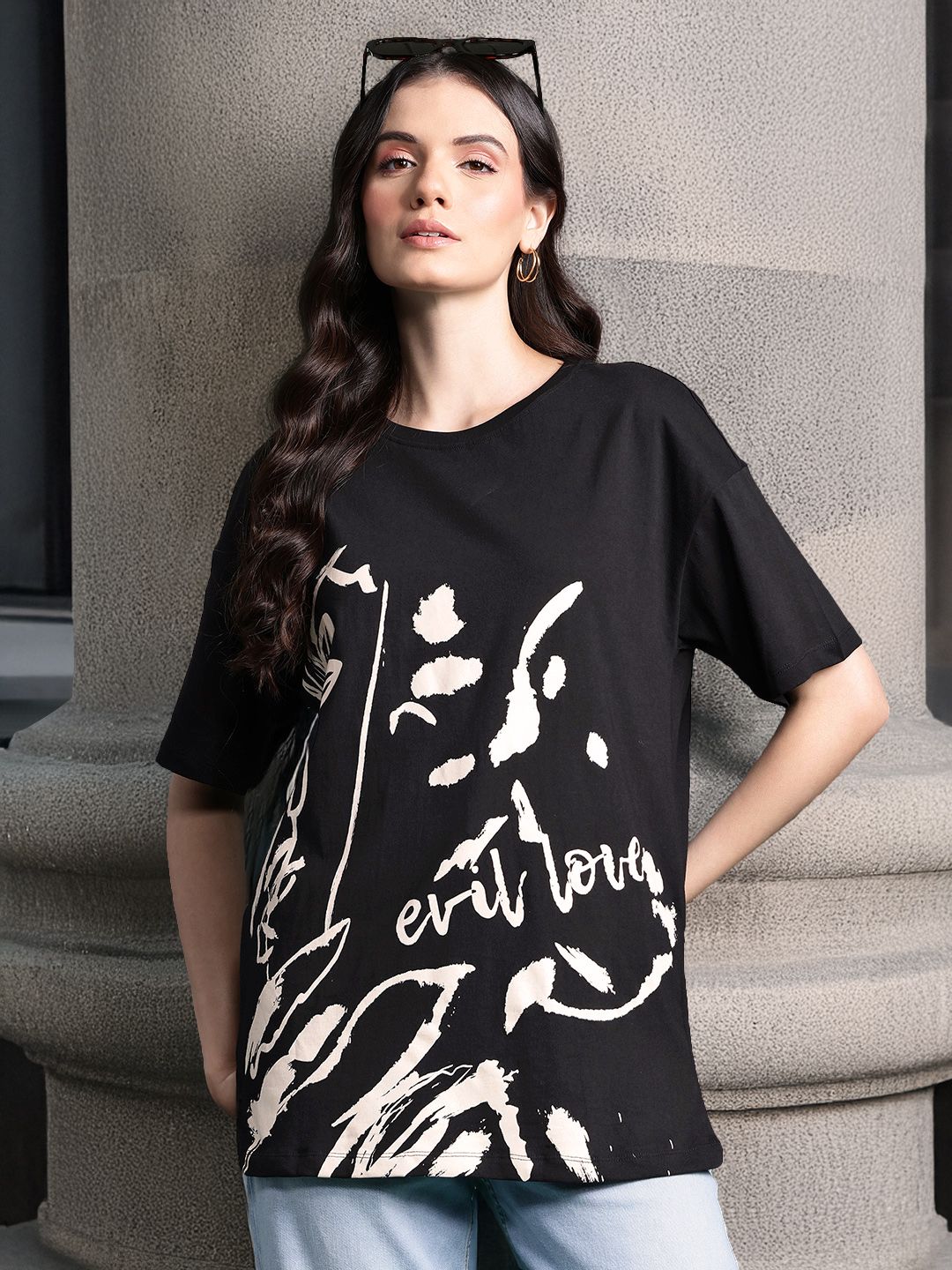 DressBerry Printed Monochrome Pure Cotton T-shirt
