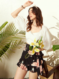 Berrylush Women Floral Printed High Rise Wrap Shorts