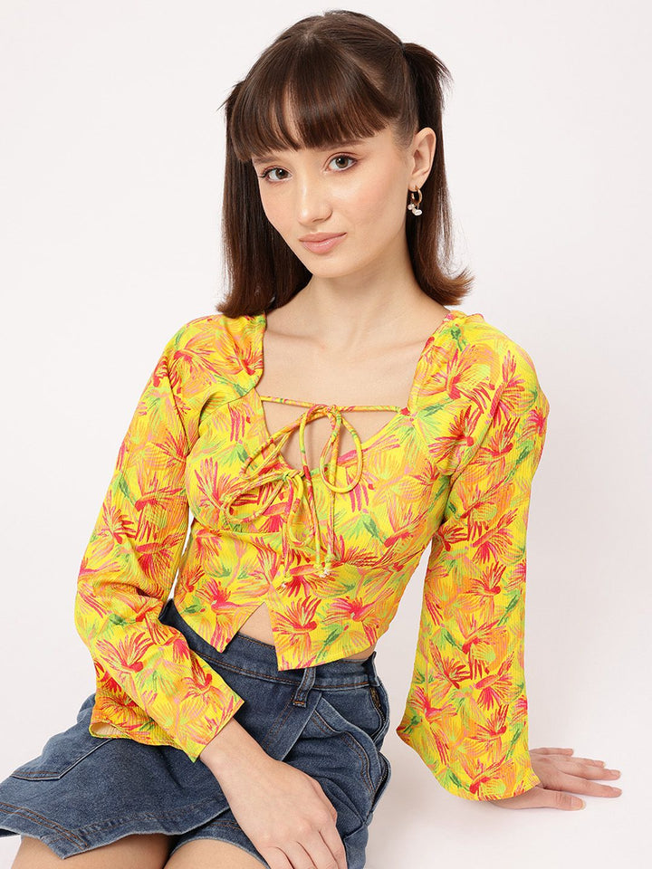 DressBerry Petal Prowess Floral Print Tie-Ups Top with Slit