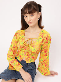 DressBerry Petal Prowess Floral Print Tie-Ups Top with Slit