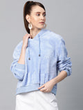 SASSAFRAS Women Blue Faux Fur Solid Hooded Sweatshirt
