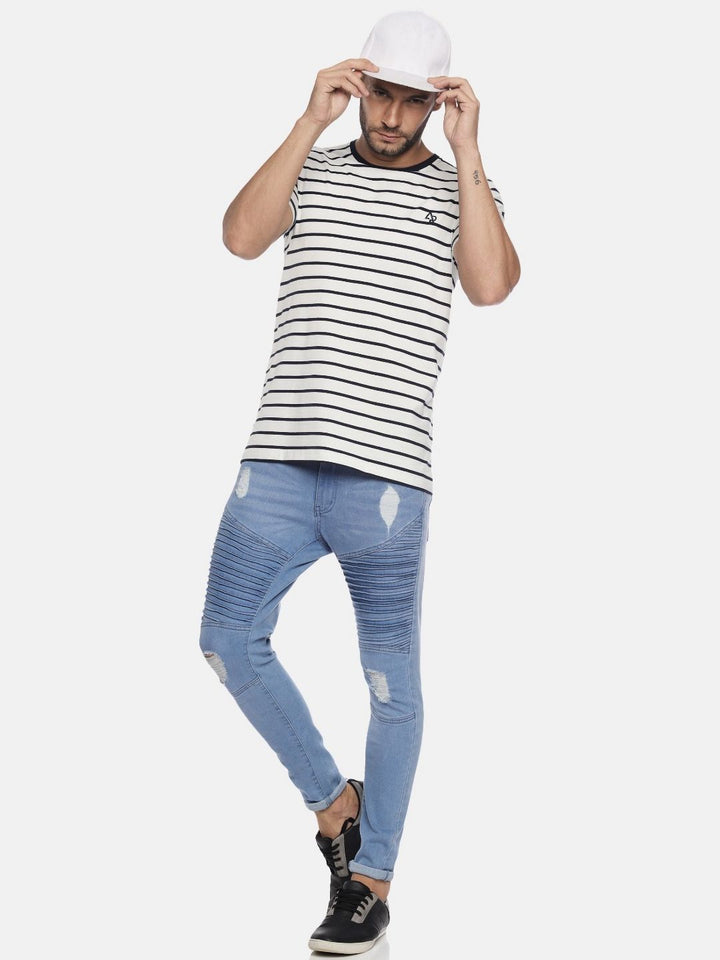 ADRO Men Striped Round Neck Cotton T-shirt