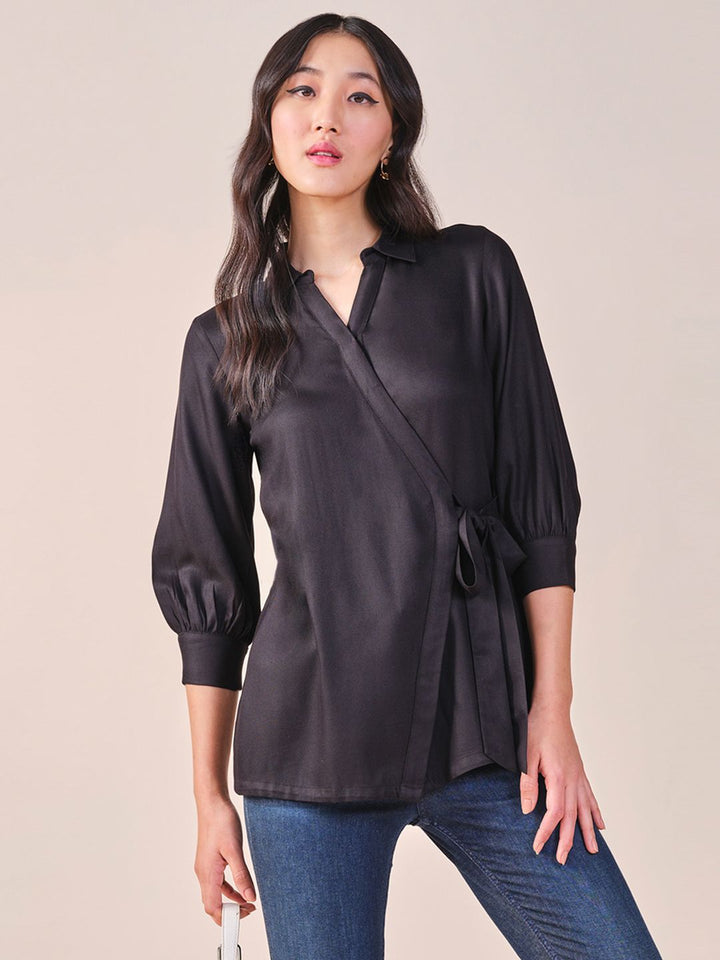 AND Shirt Collar Wrap Top