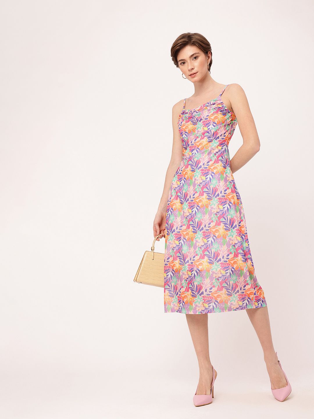 DressBerry Girly Glam Printed Soft Net A-Line Midi Dress