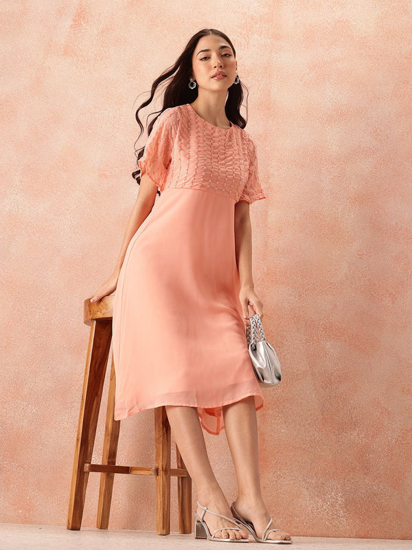 all about you Sequined Flared Sleeves Fit & Flare Dress