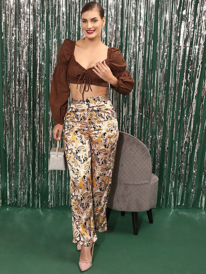 STREET 9 V-Neck Puff Sleeves Fitted Crop Top