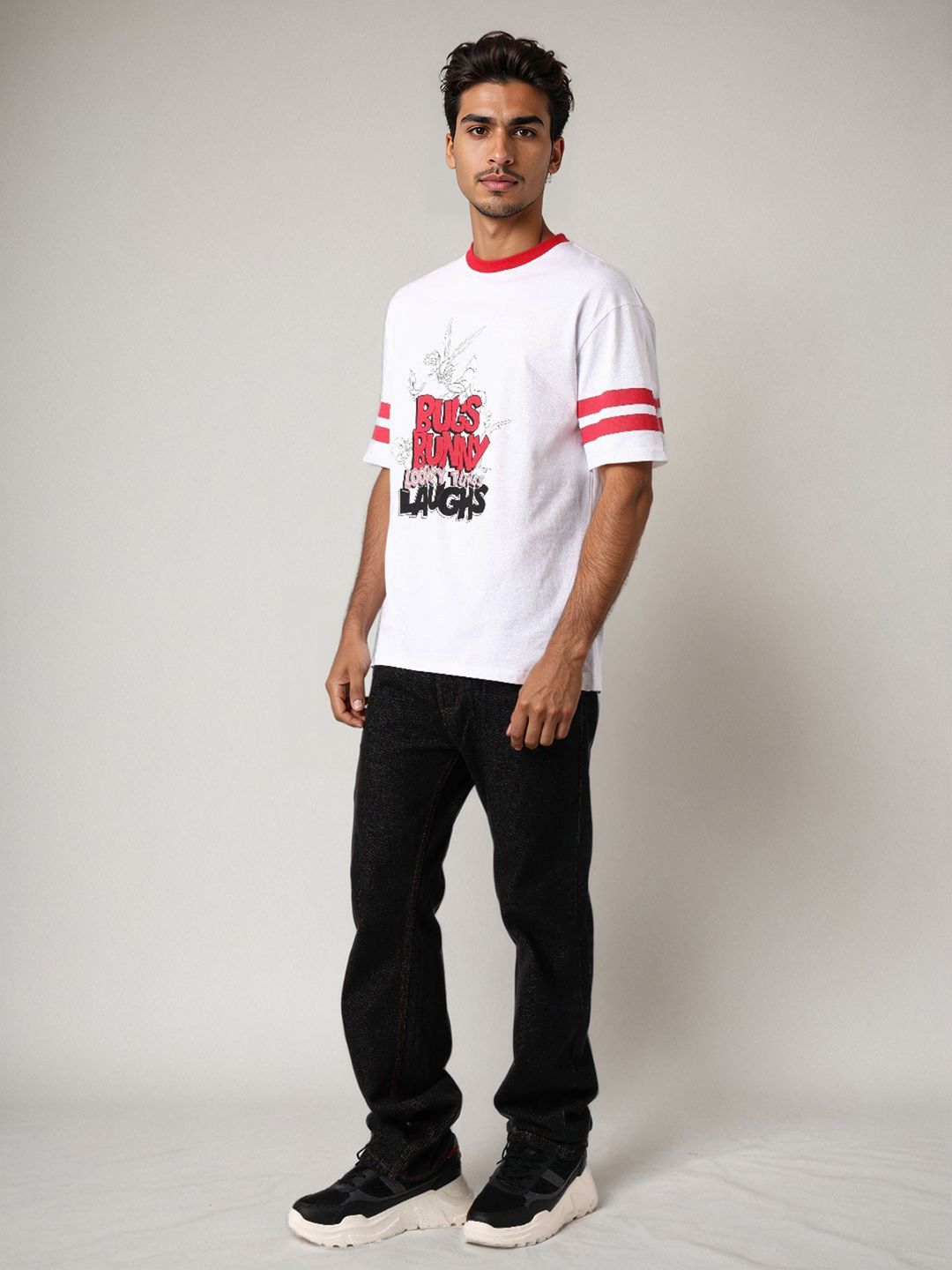 The Indian Garage Co Men Bugs Bunny Typography Printed Cotton Relaxed Fit T-shirt