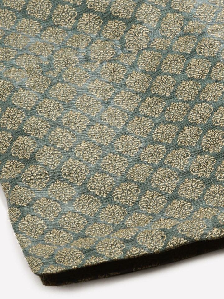 SOJANYA Kurta Motif Etnik Hijau & Putih Lelaki dengan Jaket Churidar & Nehru