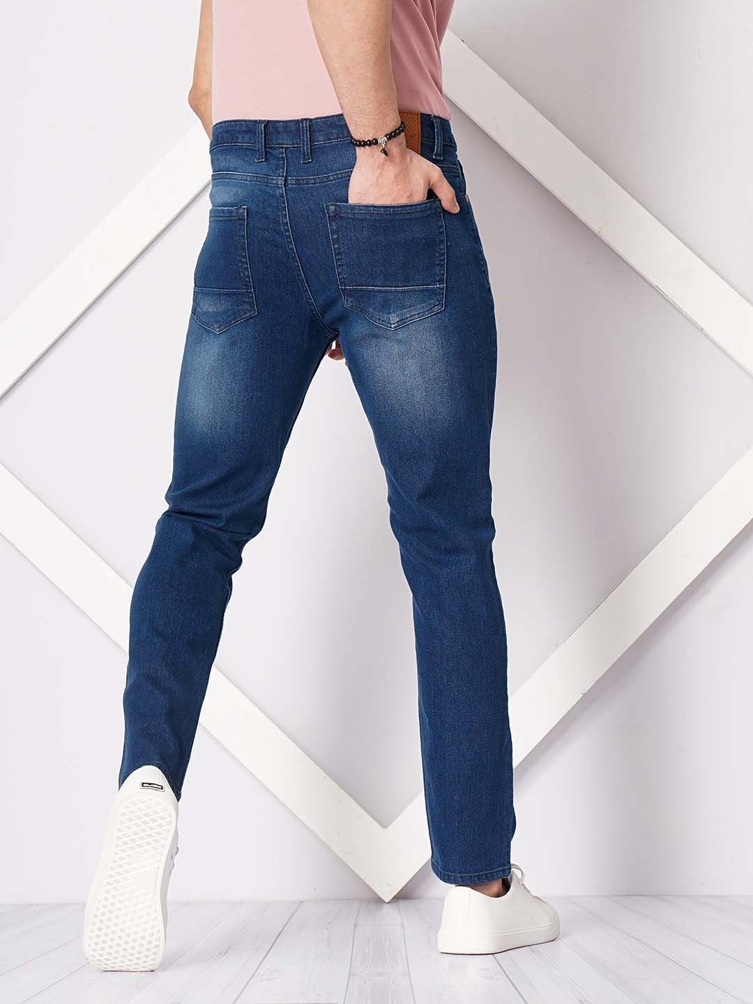 The Indian Garage Co Men Navy Blue Slim Fit Low-Rise Clean Look Stretchable Jeans
