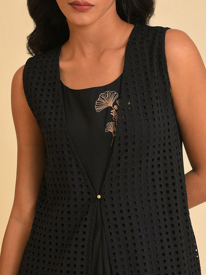 W Black schiffli Pure Cotton Basic Jumpsuit