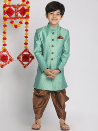 Vastramay Boys 'Green and Coffee Brown Indowestern Sherwani dan Cowl Dhoti Pant Set