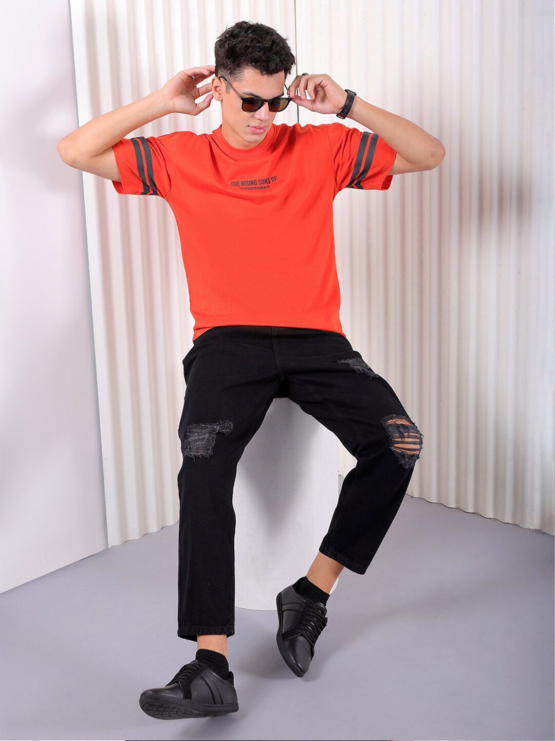 The Indian Garage Co Typography Printed Pure Cotton Boxy T-shirt