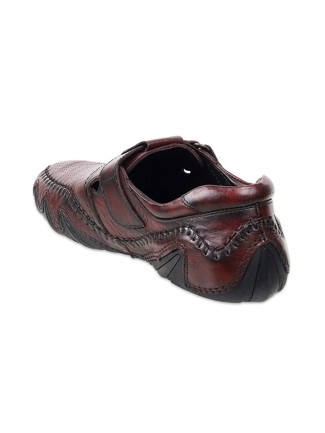 Mochi Men Brown Leather Shoe-Style Sandals