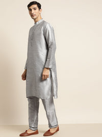 SOJANYA Men Grey & Pink Kurta with Pyjamas & Embroidered Nehru Jacket