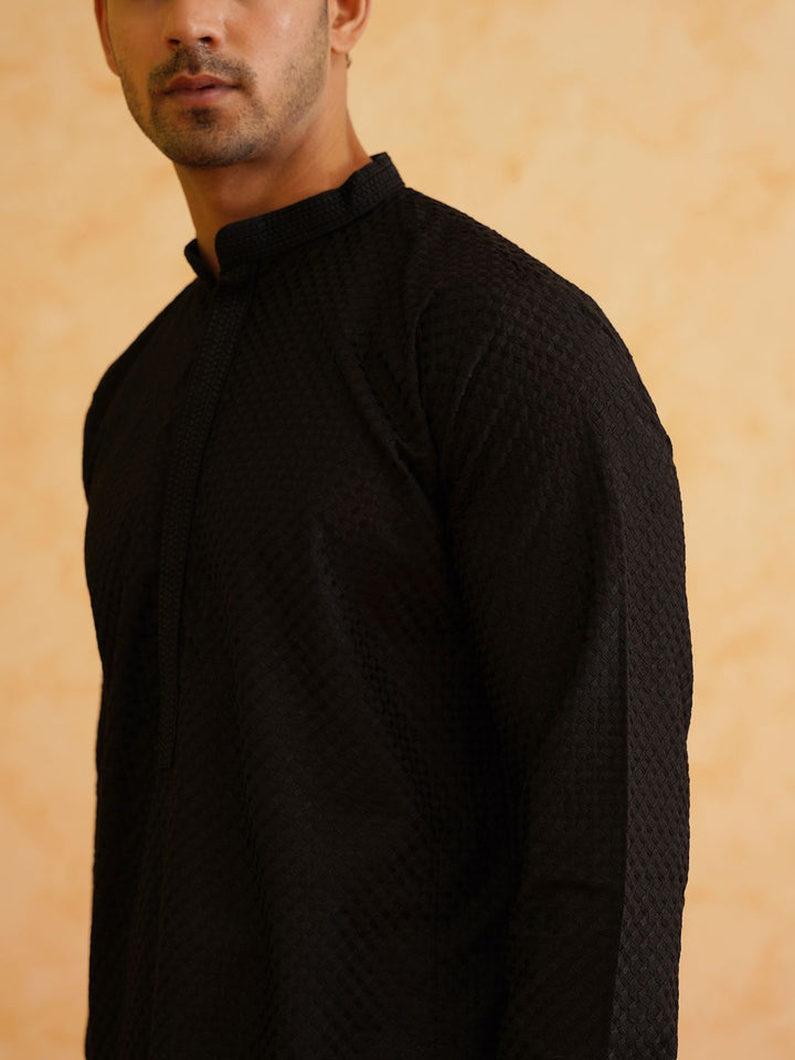 SOJANYA Checked Self Design Mandarin Collar Pure Cotton Kurta With Pyjamas