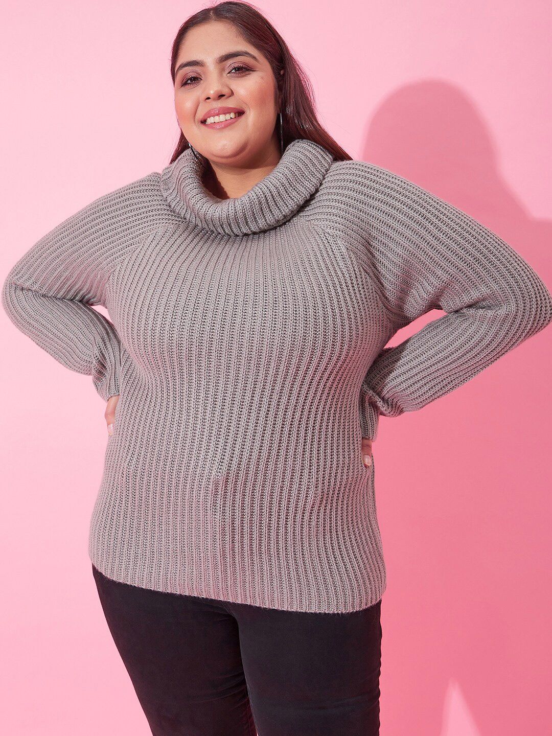 CURVY STREET Women Plus Size Ribbed Acrylic Pullover