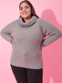 CURVY STREET Women Plus Size Ribbed Acrylic Pullover