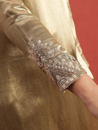 W Gold-Toned Floral Embroidered Round Neck Sequinned Straight Kurta