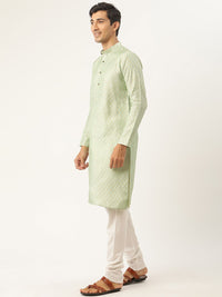 SOJANYA Kurta Motif Etnik Hijau & Merah Jambu Lelaki dengan Jaket Churidar & Nehru