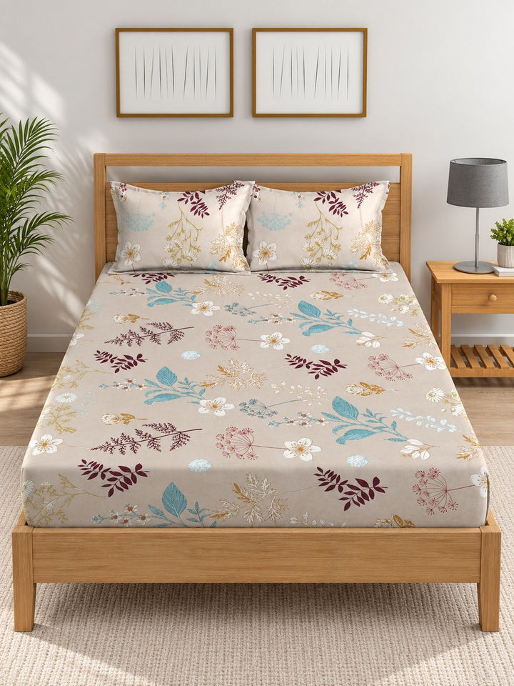 Myntra Elegant Homes Multicoloured Floral 300 TC King Bedsheet with 2 Pillow Covers