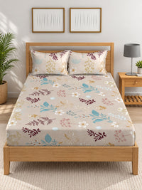 Myntra Elegant Homes Multicoloured Floral 300 TC King Bedsheet with 2 Pillow Covers