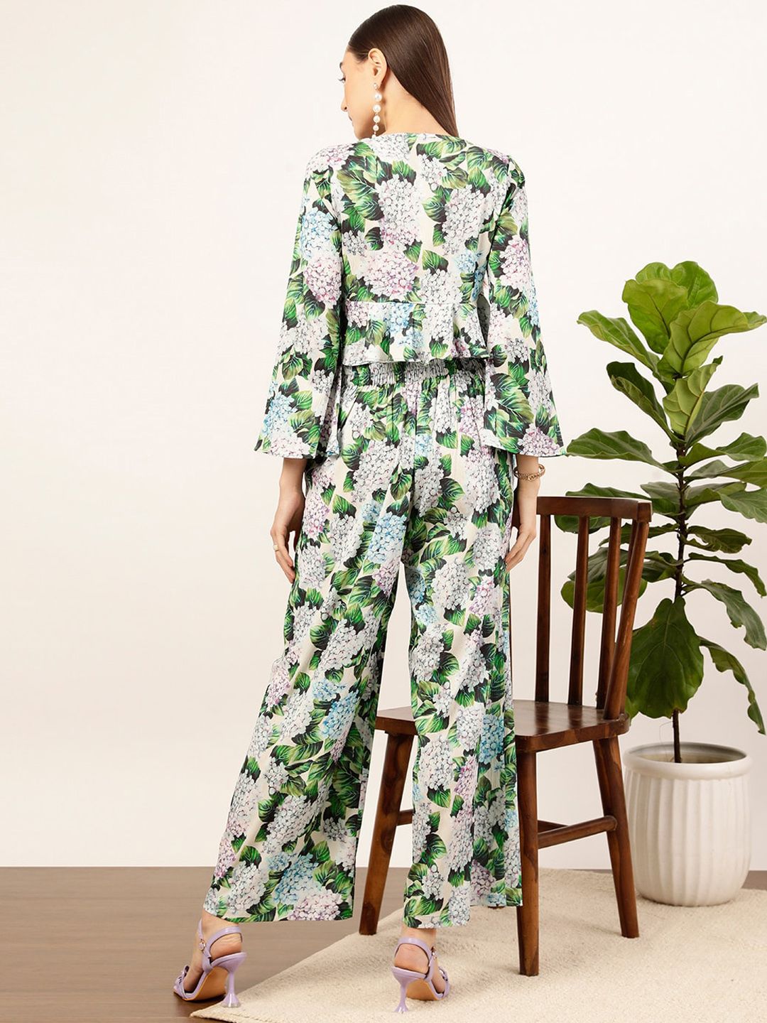STREET 9 Green Floral Printed Top & Palazzos
