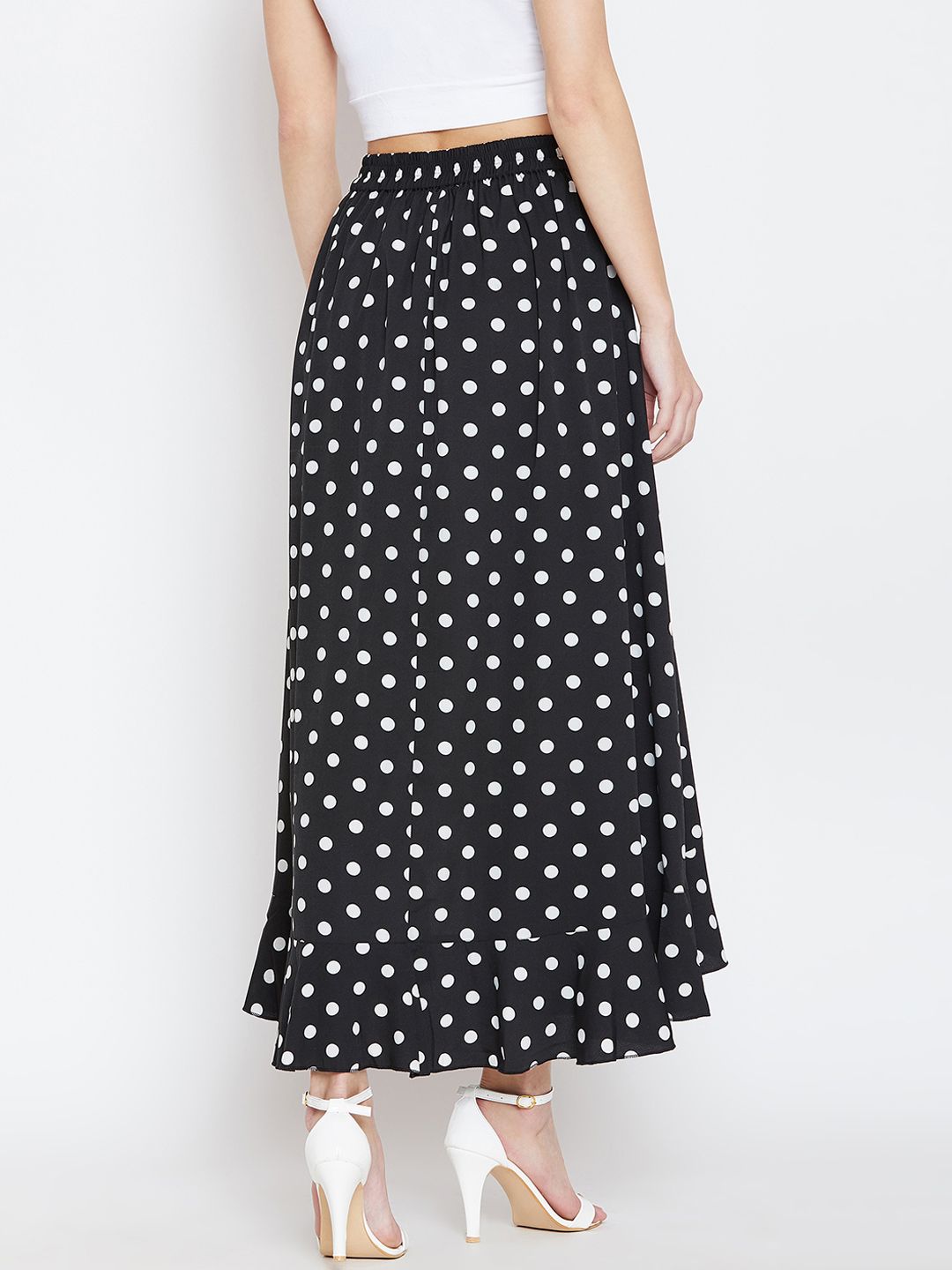 Berrylush Women Black & White Printed Flared Maxi Skirt