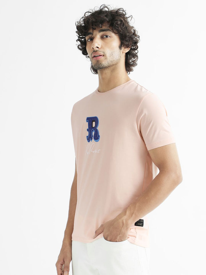 RARE RABBIT Men Hew Typography Printed Cotton Slim Fit T-Shirt