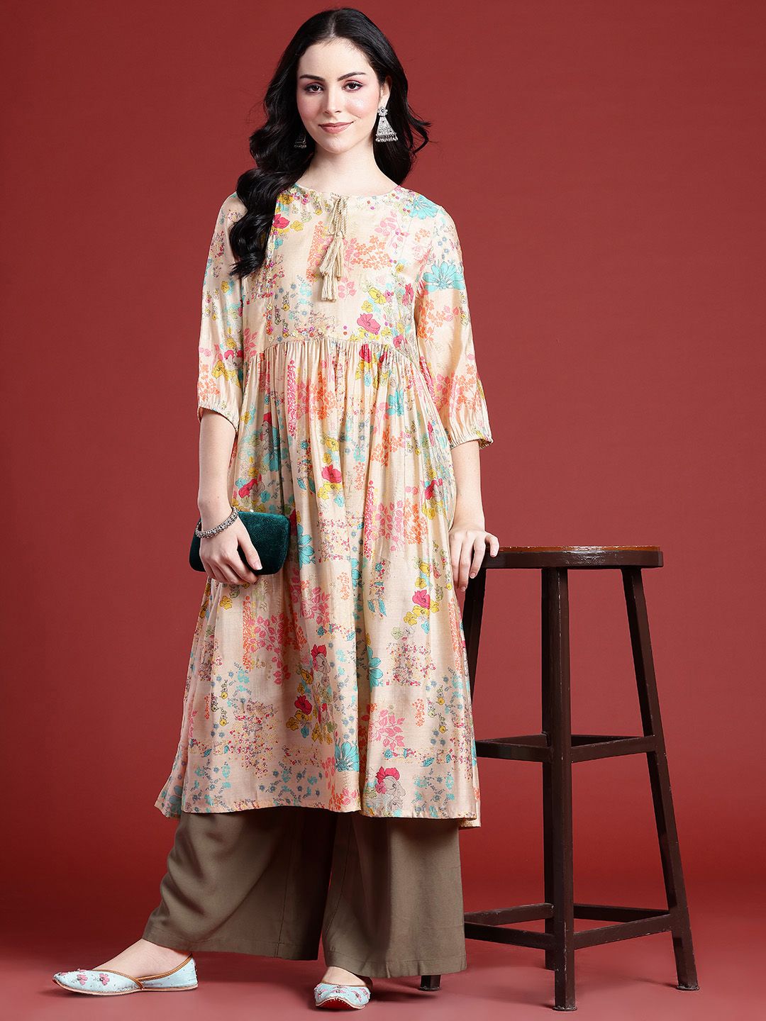 Anouk Floral Printed Flared Kurta