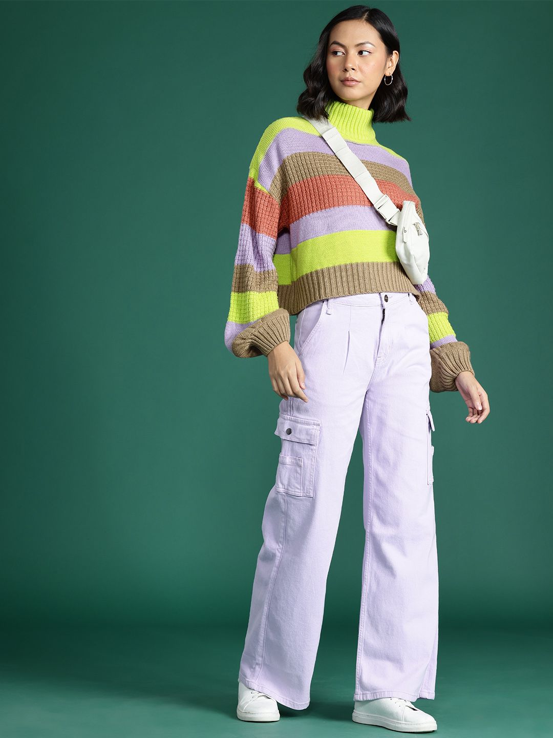 DressBerry Turtle Neck Striped Pullover