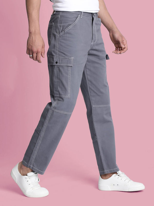 Bene Kleed Men Relaxed Fit Cotton Cargos Trousers with Contrast stitch