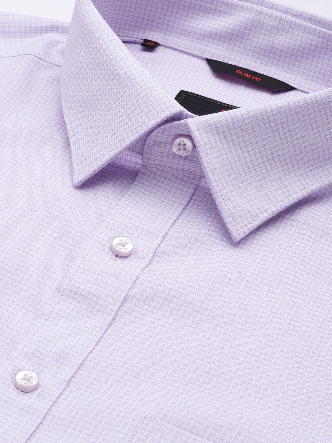 Raymond Men Lavender & Off-White Pure Cotton Self-Checked Slim Fit Formal Shirt