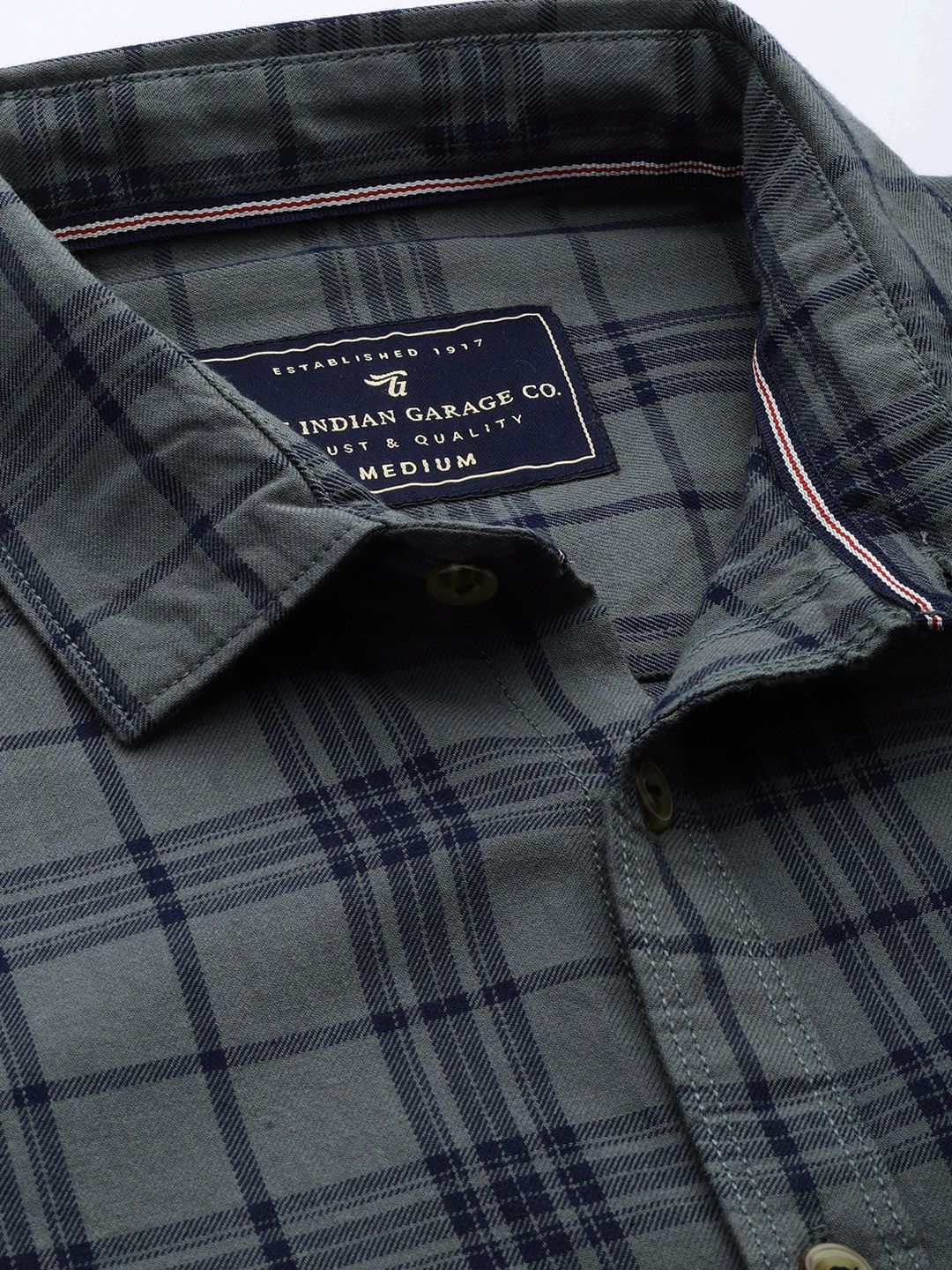 The Indian Garage Co Men Grey & Navy Blue Slim Fit Checked Casual Shirt