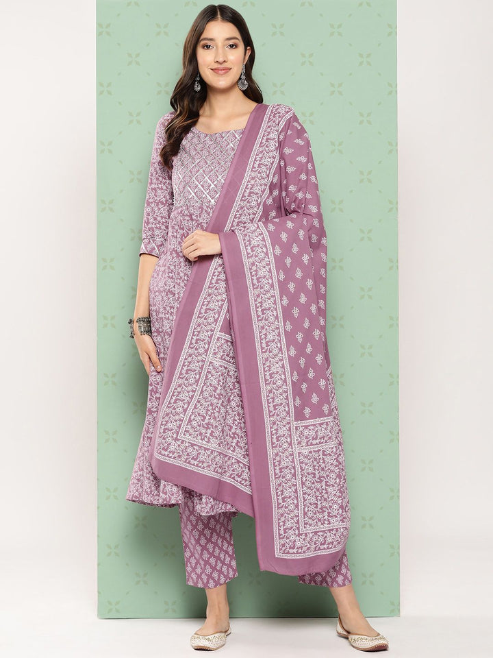 KALINI Women Ethnic Motifs Printed Empire Gotta Patti Kurta with Trousers & With Dupatta