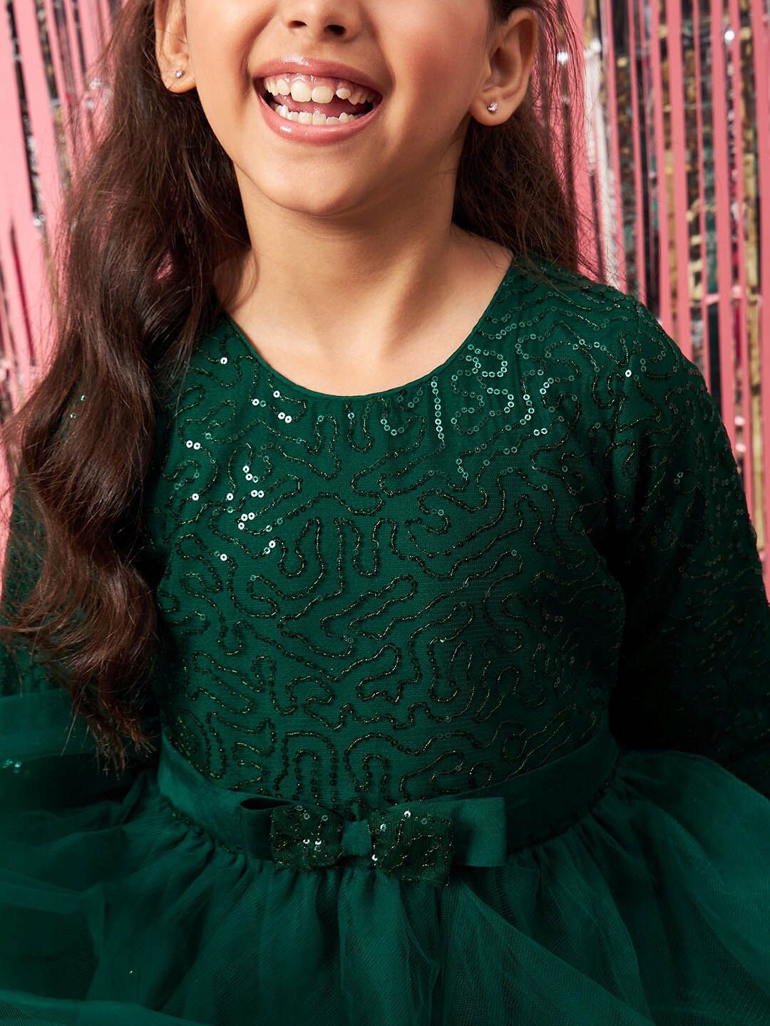 pspeaches Girls Embellished Sequinned Fit & Flare Lace Maxi Dress