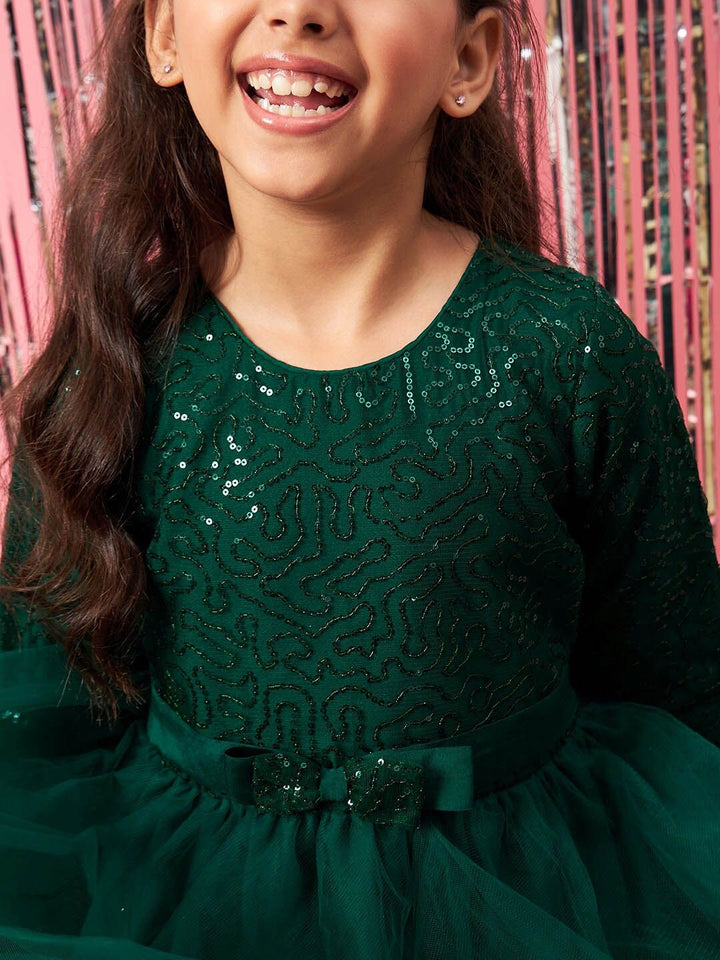 pspeaches Girls Embellished Sequinned Fit & Flare Lace Maxi Dress