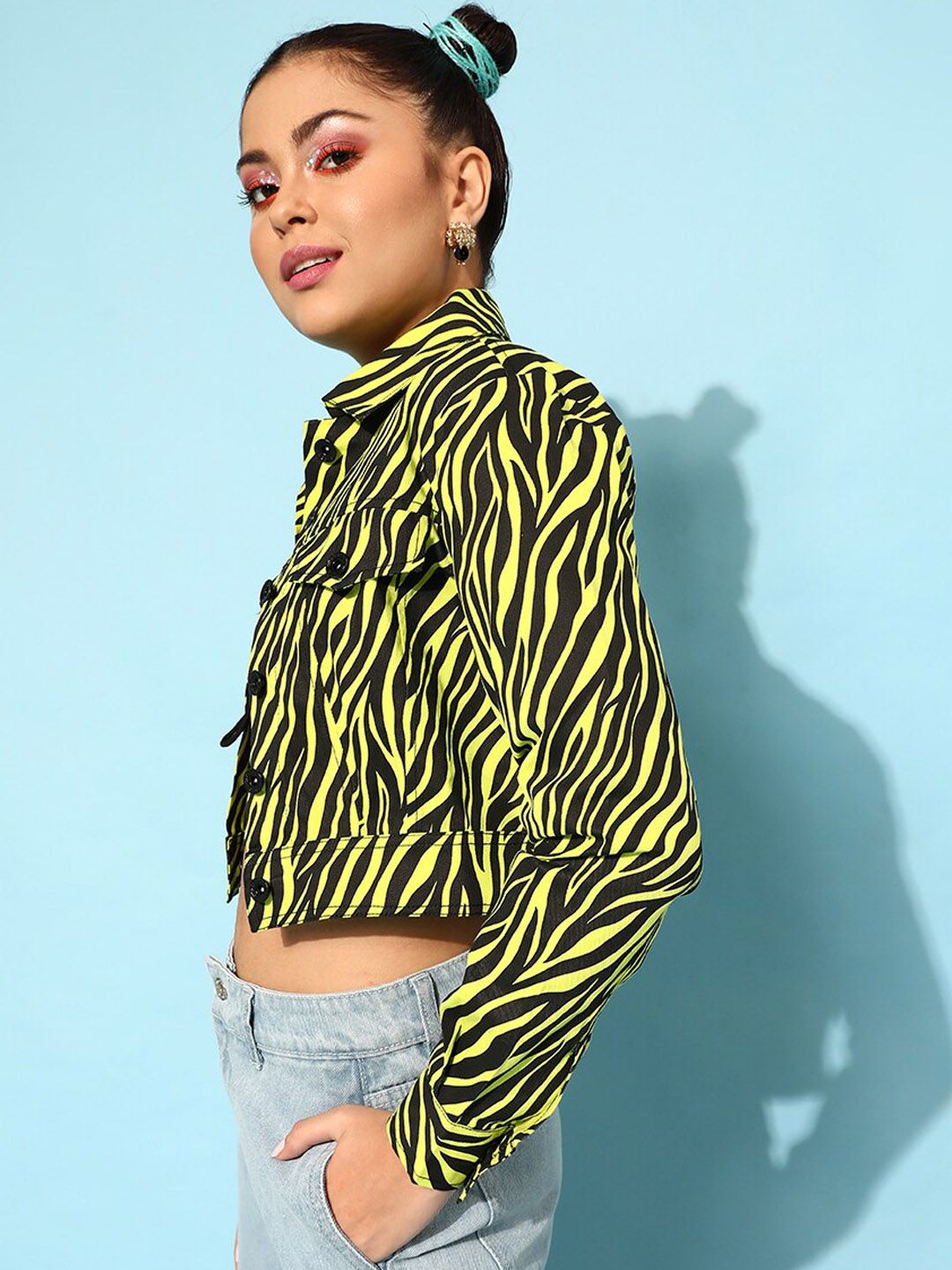 STREET 9 Women Lime Green Animal Printed Jacket
