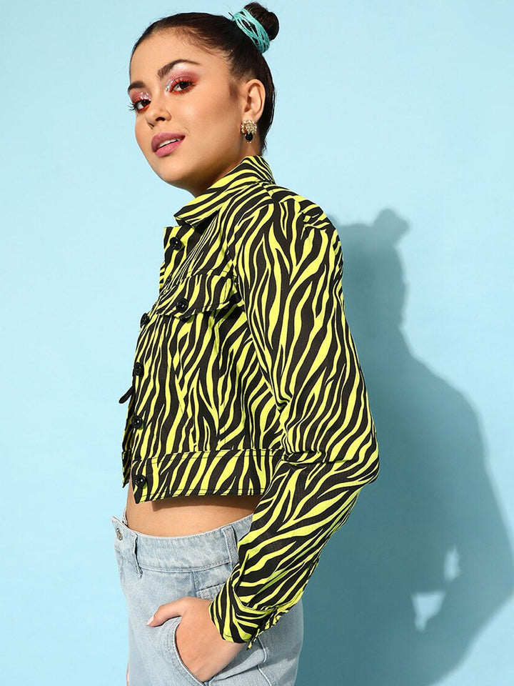 STREET 9 Women Lime Green Animal Printed Jacket