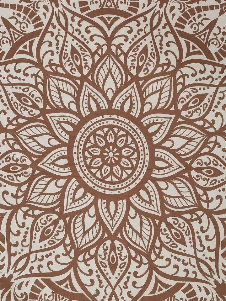 KLOTTHE Cream-Coloured & Brown Floral 400 TC King Bedsheet with 2 Pillow Covers