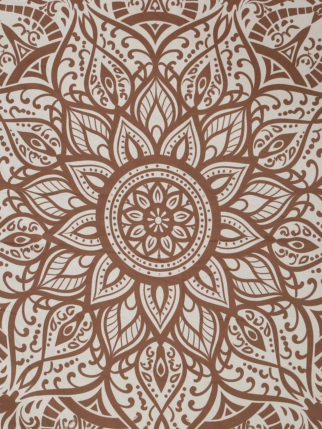 KLOTTHE Cream-Coloured & Brown Floral 400 TC King Bedsheet with 2 Pillow Covers
