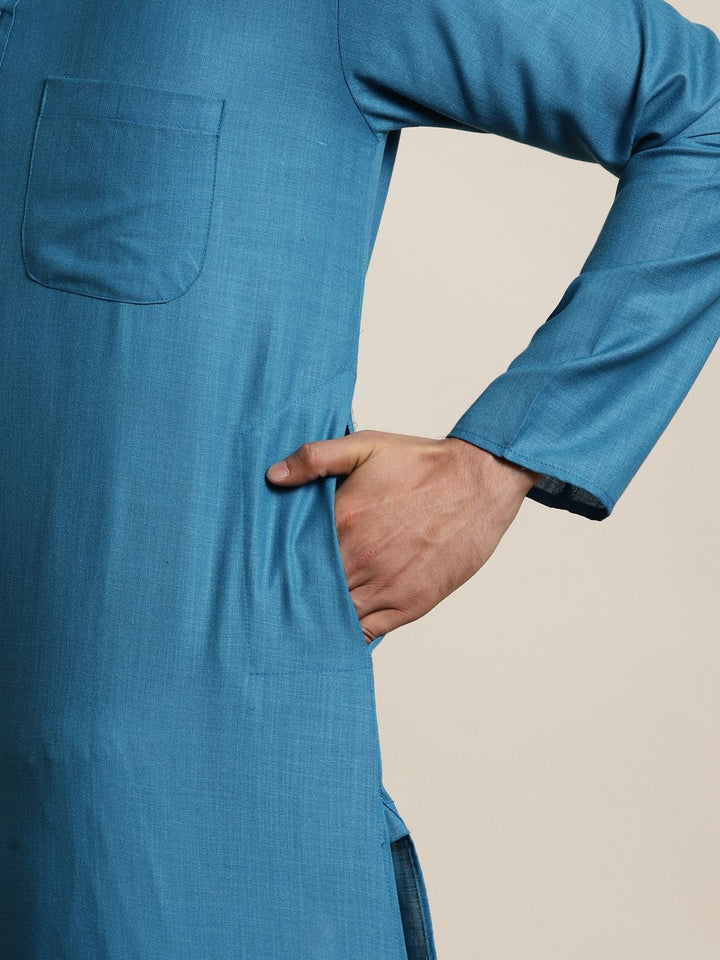 Anug by SOJANYA Men Blue Mandarin Collar Kurta