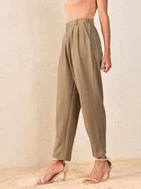SASSAFRAS Women Beige Tapered Fit High-Rise Peg Trousers