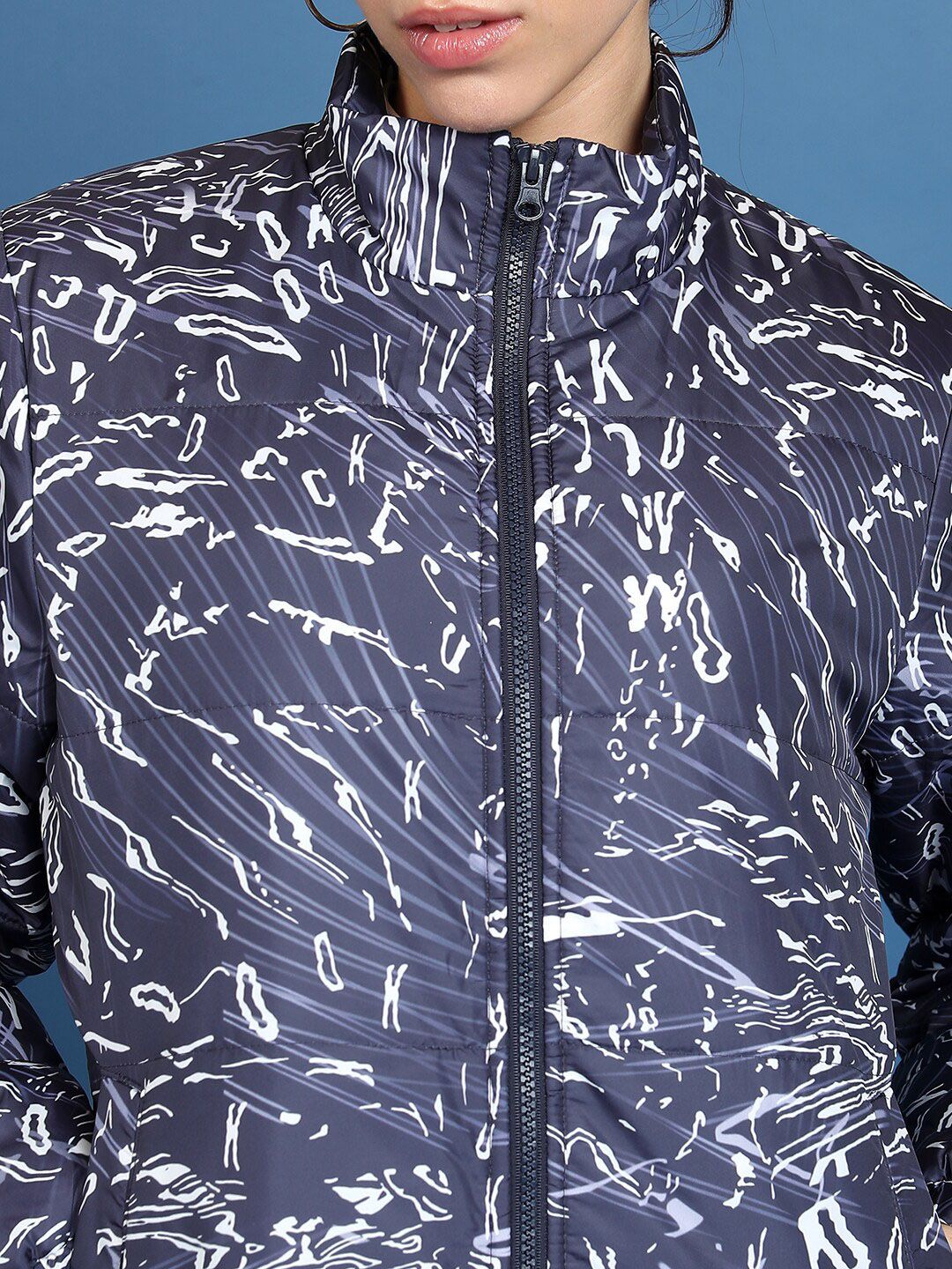 Tokyo Talkies Printed Mock Collar Puffer Jacket