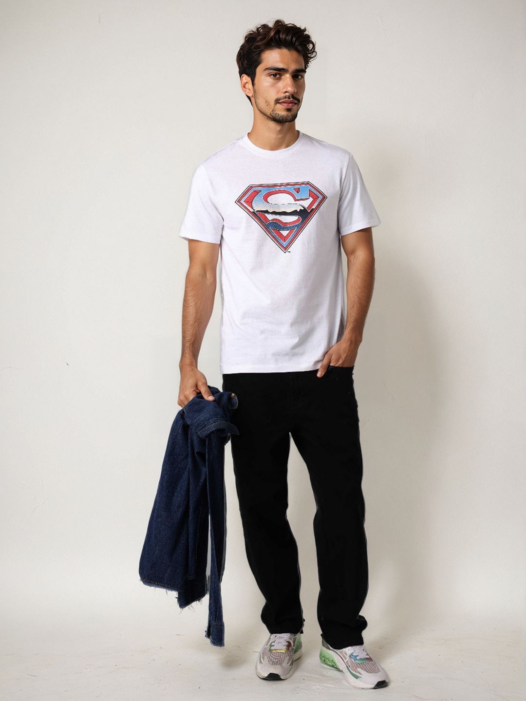 The Indian Garage Co Men Superman Graphic Printed Round Neck Cotton Slim Fit T-shirt