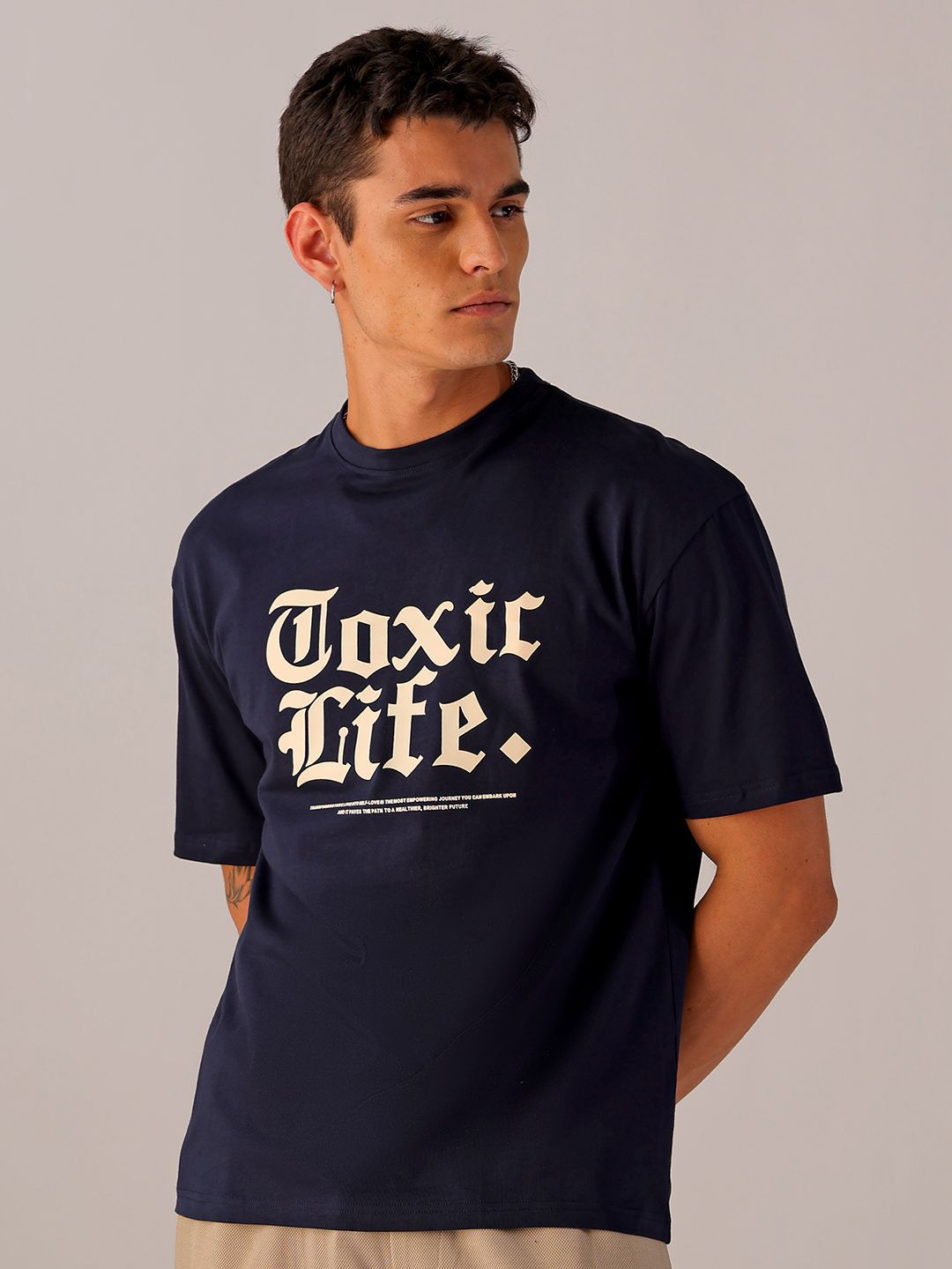 The Indian Garage Co Men Back Printed Boxy Oversized Round Neck T-shirt
