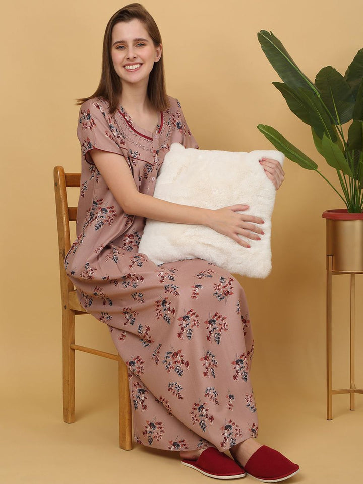 Sweet Dreams Printed pure cotton Maxi Nightdress